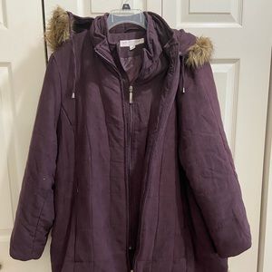 Womens Dark Purple quilted double zipper front long coat.